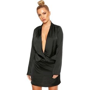 Naked Wardrobe TAKE THE PLUNGE SATIN MINI DRESS (Black)